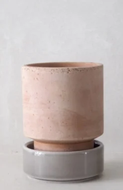Hoff krukke, raw rosa + grå underskål, gulvkrukke