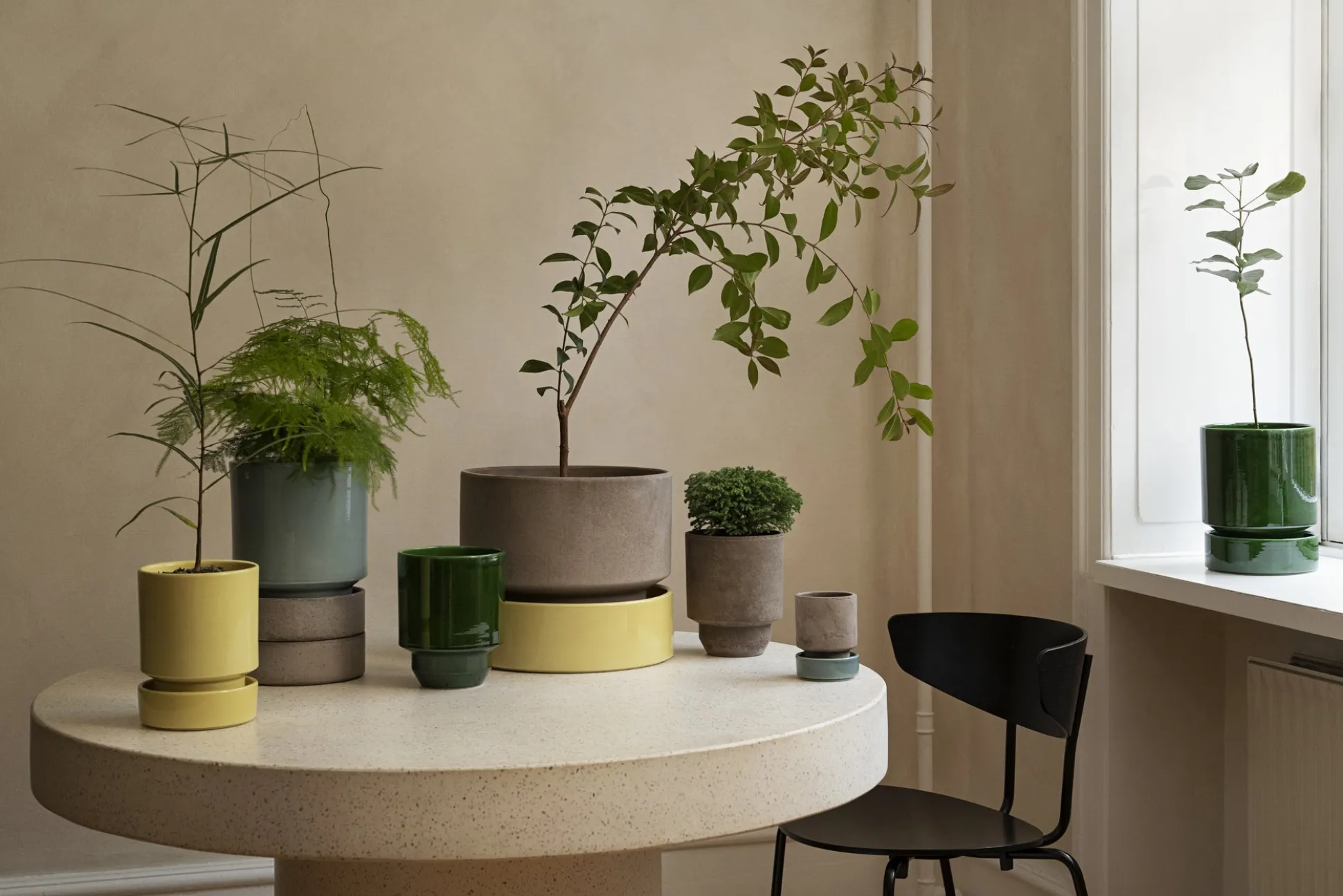 Hoff krukke, raw rosa + Pale Yellow underskål